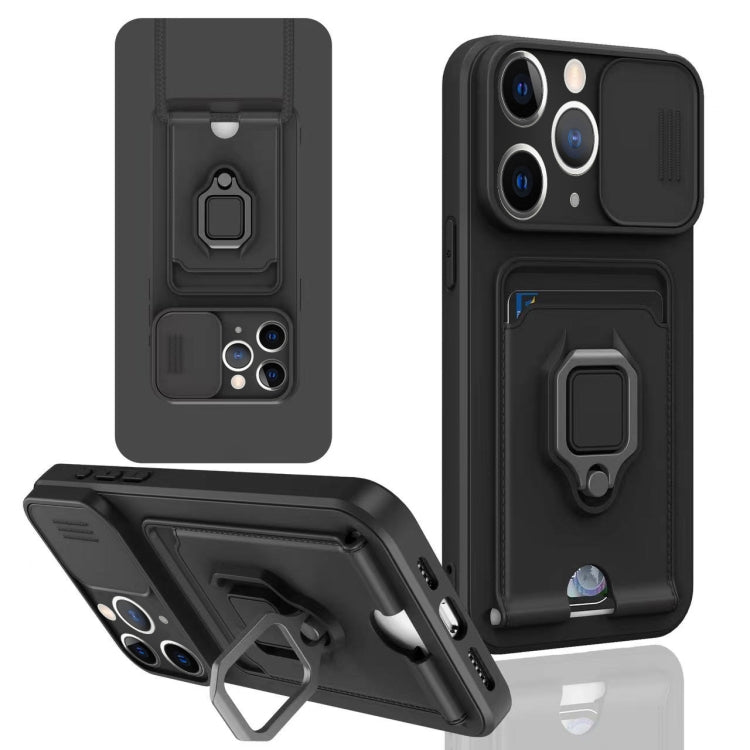 For iPhone 11 Pro Max Sliding Camshield Magnetic Card Holder Silicone Phone Case