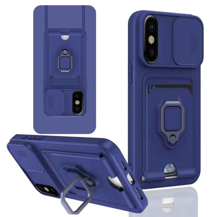 For iPhone X / XSS Sliding Camshield Magnetic Card Holder Silicone Phone Case