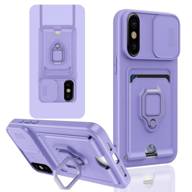 For iPhone X / XSS Sliding Camshield Magnetic Card Holder Silicone Phone Case