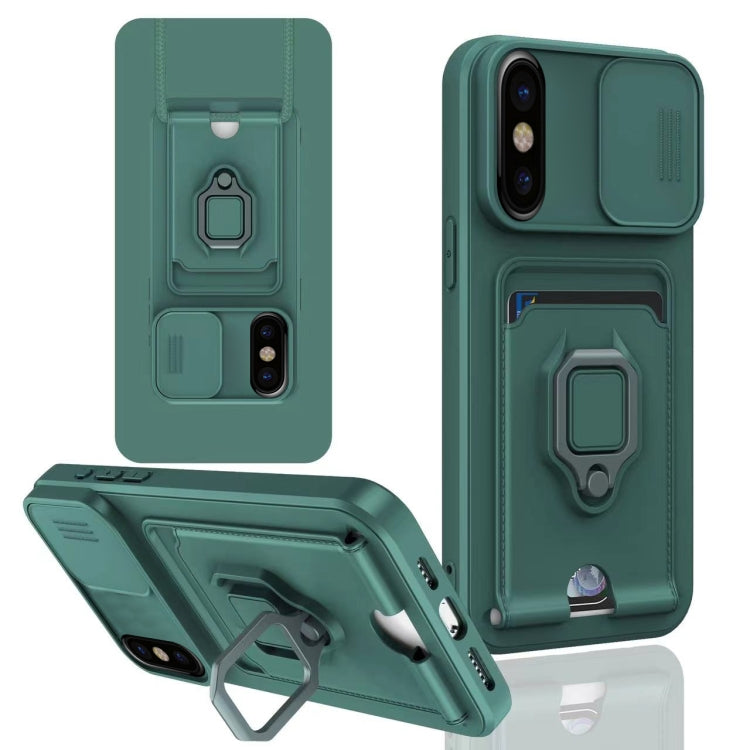 For iPhone X / XSS Sliding Camshield Magnetic Card Holder Silicone Phone Case