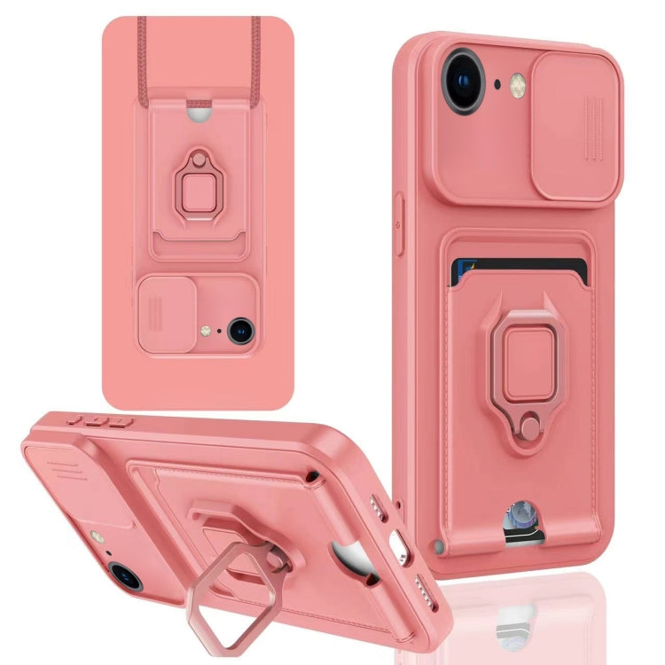 For iPhone 7 / 8 / SE 2022 Sliding Camshield Magnetic Card Holder Silicone Phone Case - Pink