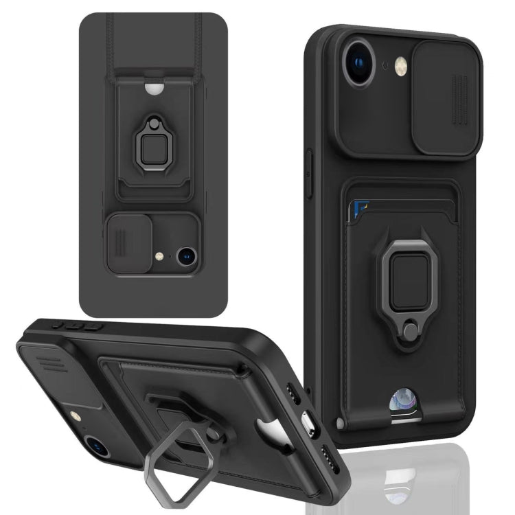 For iPhone 7 / 8 / SE 2022 Sliding Camshield Magnetic Card Holder Silicone Phone Case