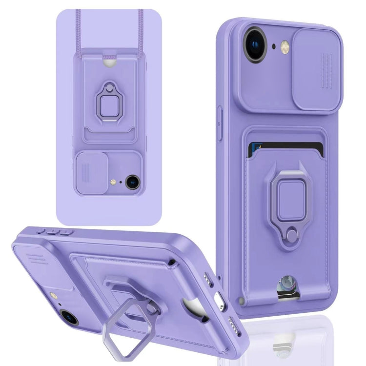 For iPhone 7 / 8 / SE 2022 Sliding Camshield Magnetic Card Holder Silicone Phone Case