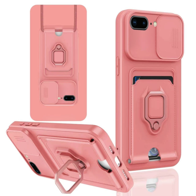 For iPhone 7 Plus / 8 Plus Sliding Camshield Magnetic Card Holder Silicone Phone Case - Pink