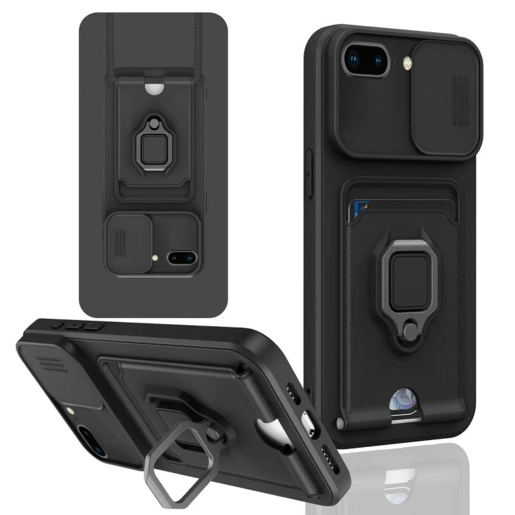 For iPhone 7 Plus / 8 Plus Sliding Camshield Magnetic Card Holder Silicone Phone Case
