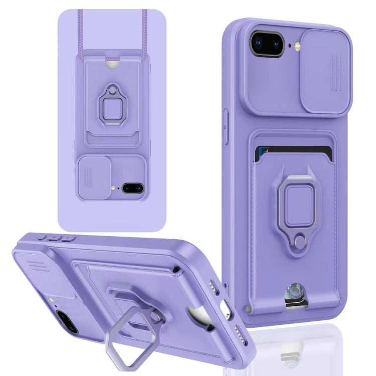 For iPhone 7 Plus / 8 Plus Sliding Camshield Magnetic Card Holder Silicone Phone Case