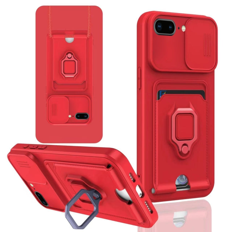 For iPhone 7 Plus / 8 Plus Sliding Camshield Magnetic Card Holder Silicone Phone Case