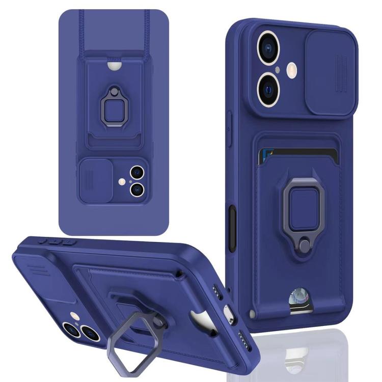For iPhone 16 Sliding Camshield Magnetic Card Holder Silicone Phone Case