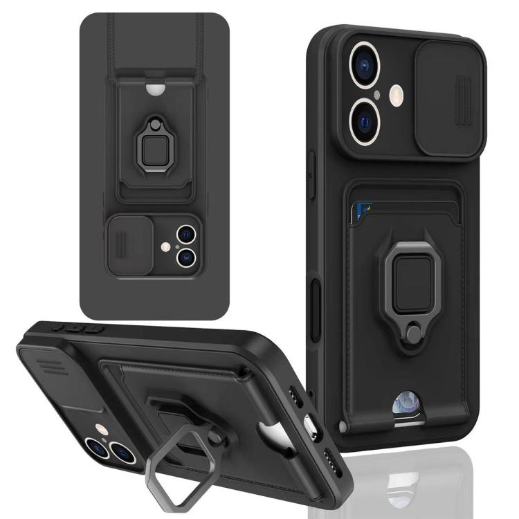 For iPhone 16 Sliding Camshield Magnetic Card Holder Silicone Phone Case