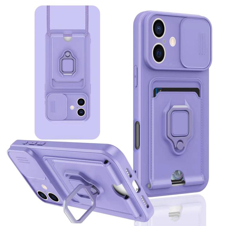 For iPhone 16 Plus Sliding Camshield Magnetic Card Holder Silicone Phone Case