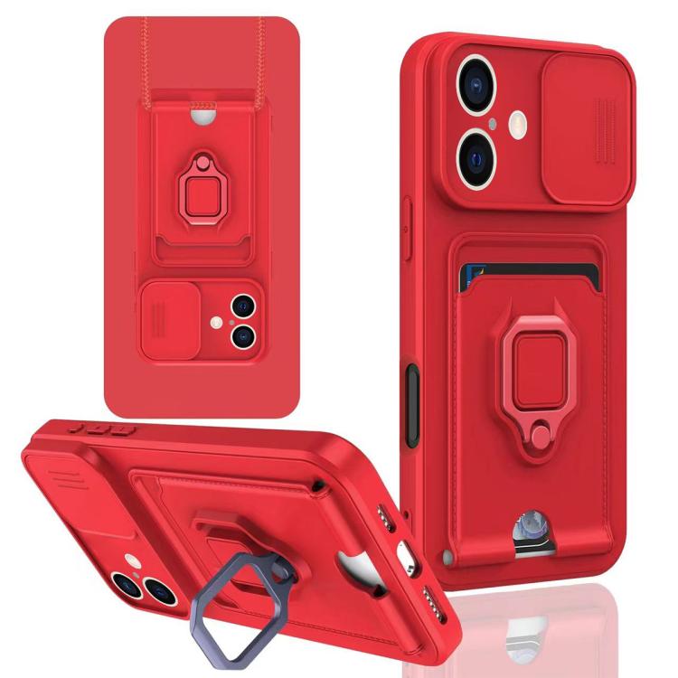 For iPhone 16 Plus Sliding Camshield Magnetic Card Holder Silicone Phone Case