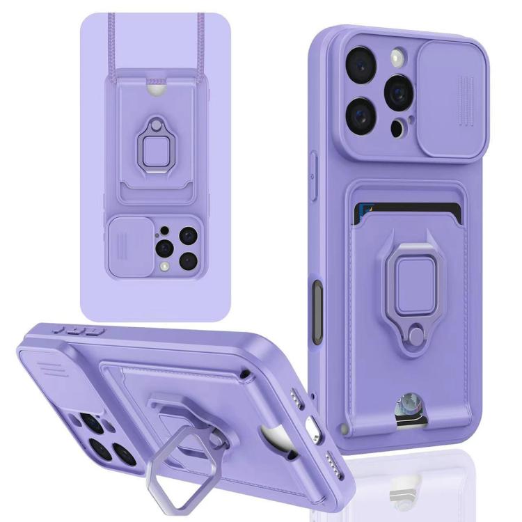 For iPhone 16 Pro Max Sliding Camshield Magnetic Card Holder Silicone Phone Case