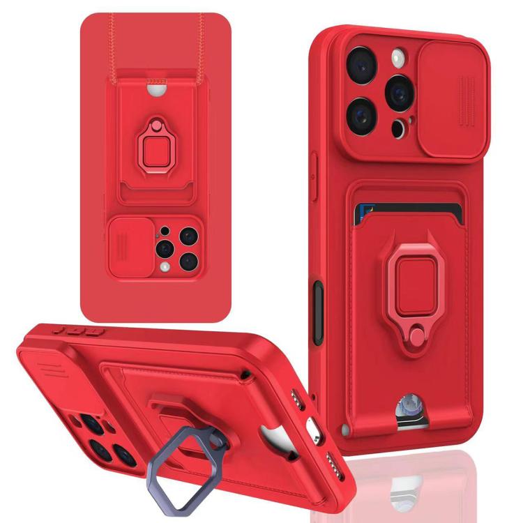 For iPhone 16 Pro Max Sliding Camshield Magnetic Card Holder Silicone Phone Case