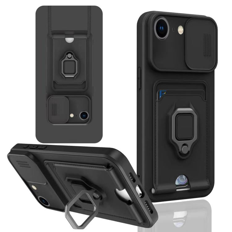 For iPhone 17e / 16e Sliding Camshield Magnetic Card Holder Silicone Phone Case