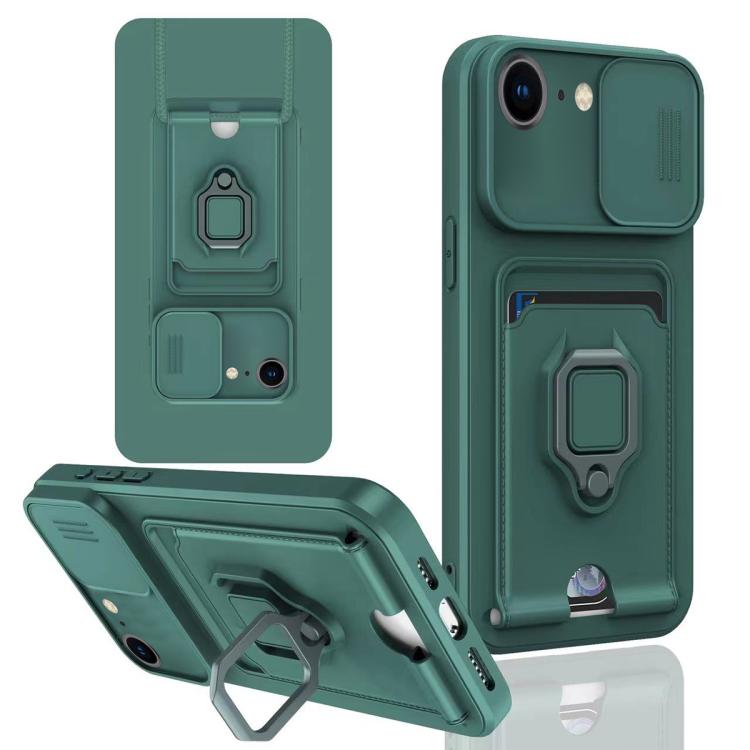 For iPhone 17e / 16e Sliding Camshield Magnetic Card Holder Silicone Phone Case