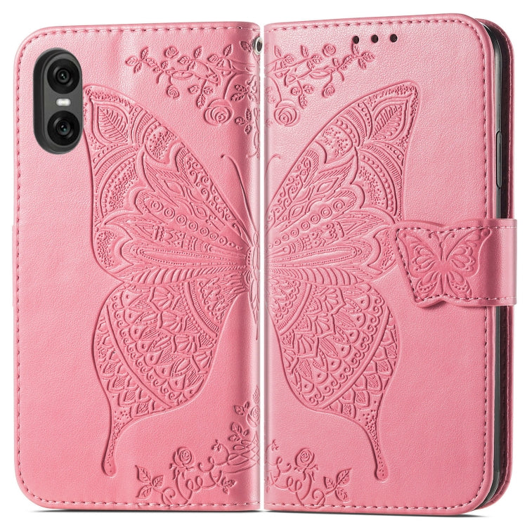 For Sony Xperia 10 VI Butterfly Love Flower Embossed Leather Phone Case