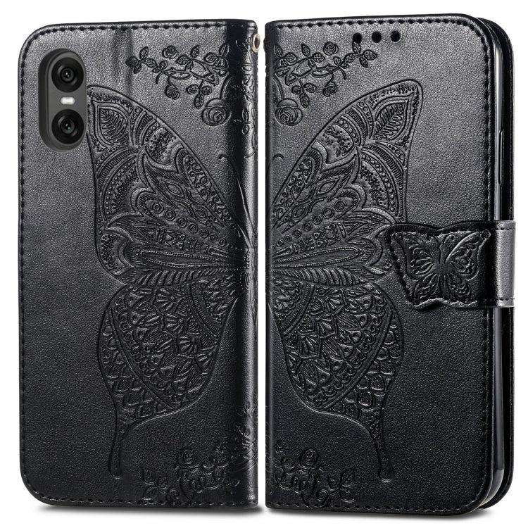 For Sony Xperia 10 VI Butterfly Love Flower Embossed Leather Phone Case
