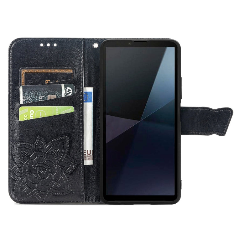 For Sony Xperia 10 VI Butterfly Love Flower Embossed Leather Phone Case