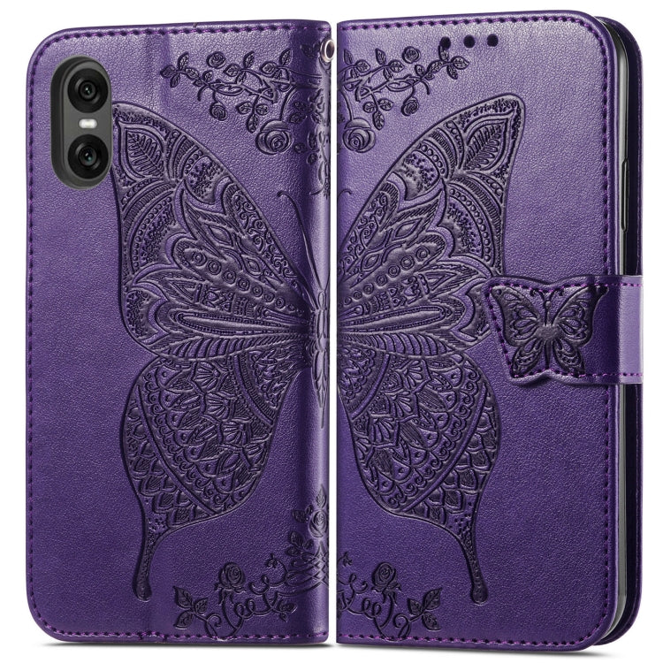 For Sony Xperia 10 VI Butterfly Love Flower Embossed Leather Phone Case