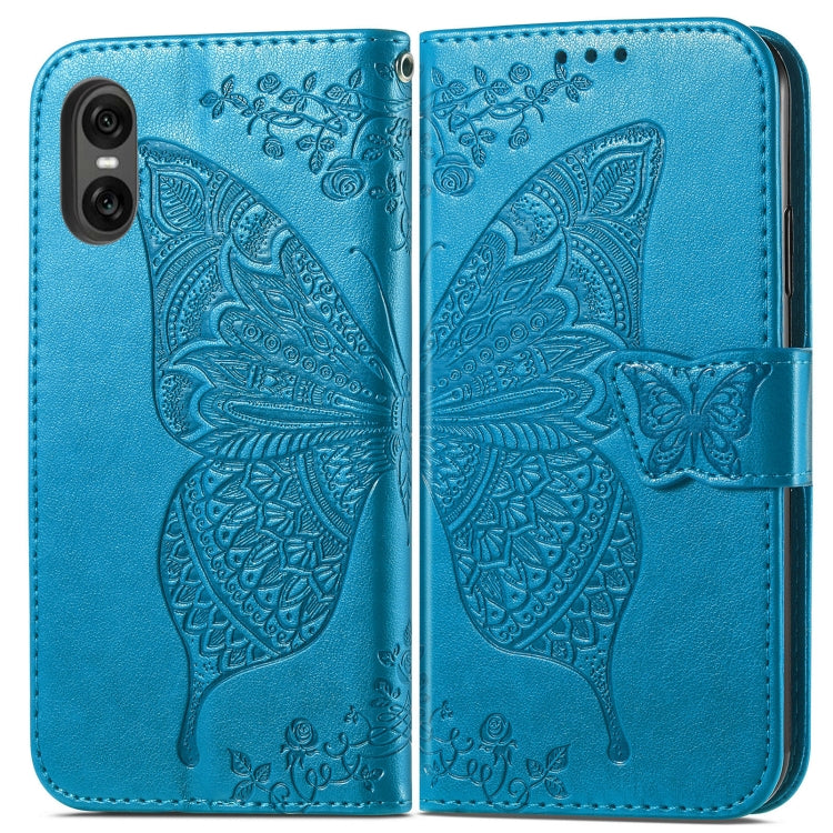 For Sony Xperia 10 VI Butterfly Love Flower Embossed Leather Phone Case