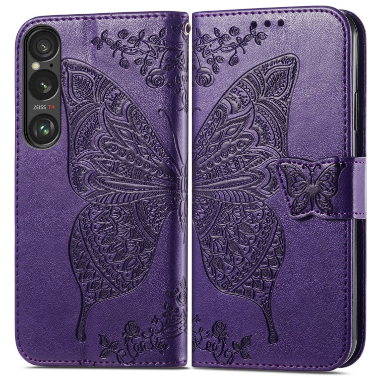 For Sony Xperia 1 VI Butterfly Love Flower Embossed Leather Phone Case