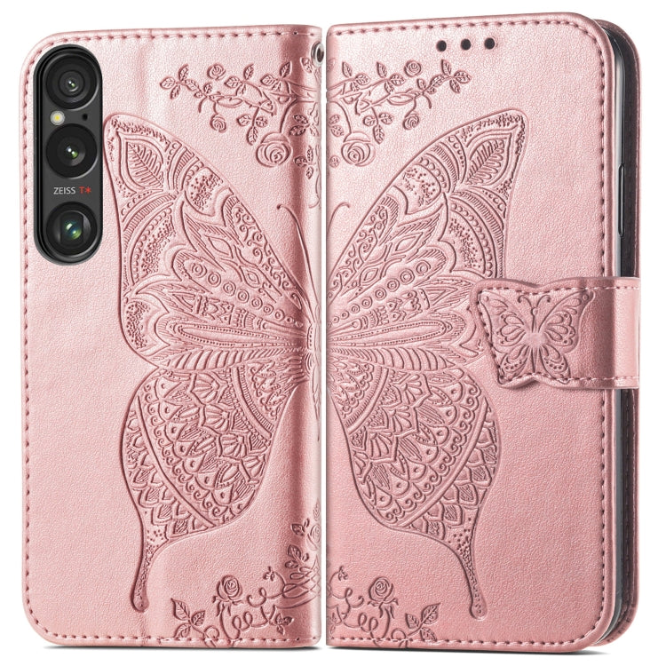 For Sony Xperia 1 VI Butterfly Love Flower Embossed Leather Phone Case