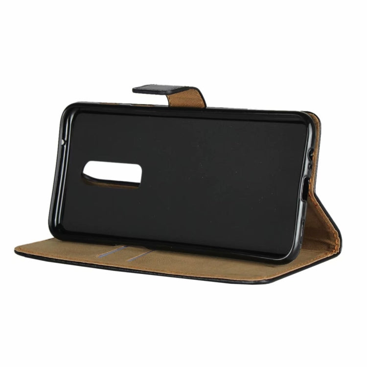 Leather Horizontal Flip Holster for One Plus 6 ,with Magnetic Clasp and Bracket and Card Slot and Wallet(Black)