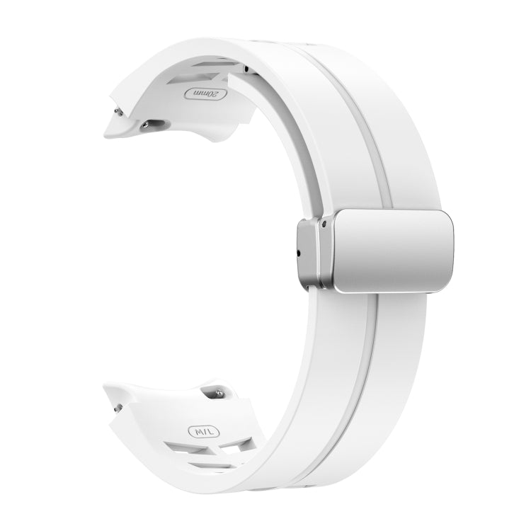 For Samsung Galaxy Watch 4 Classic 42 / 46mm Richard Magnetic Folding Silver Buckle Silicone Watch Band