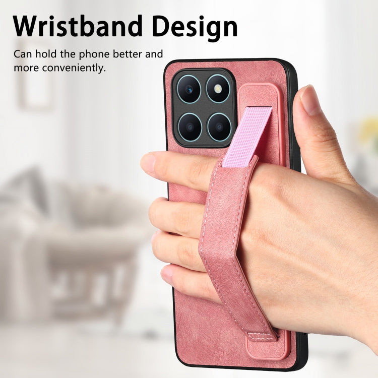 For Honor X6a Retro Wristband Holder Leather Back Phone Case