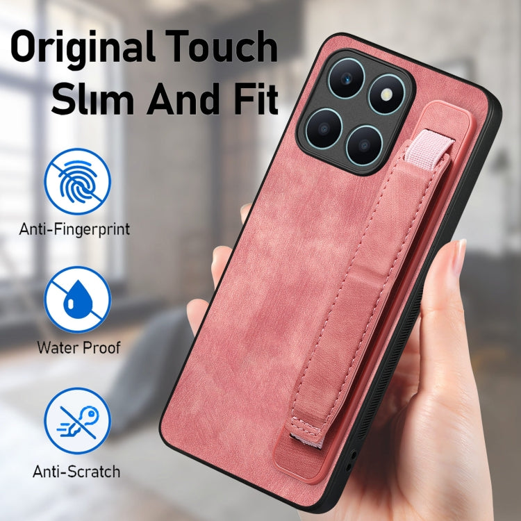 For Honor X6a Retro Wristband Holder Leather Back Phone Case