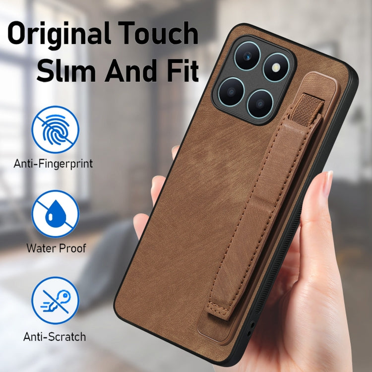 For Honor X6a Retro Wristband Holder Leather Back Phone Case