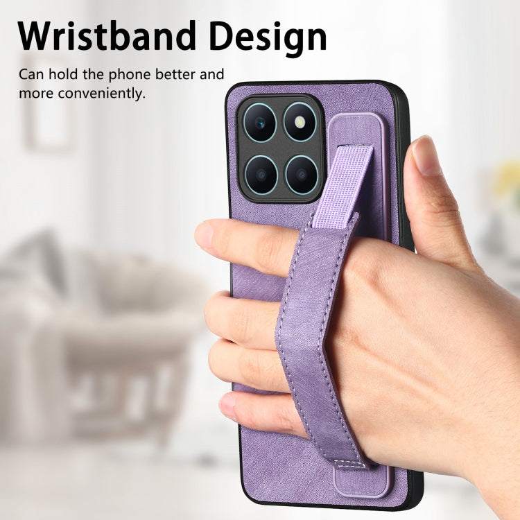 For Honor X6a Retro Wristband Holder Leather Back Phone Case