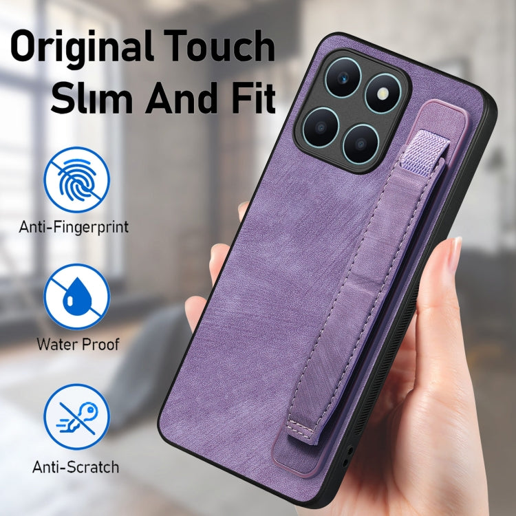 For Honor X6a Retro Wristband Holder Leather Back Phone Case