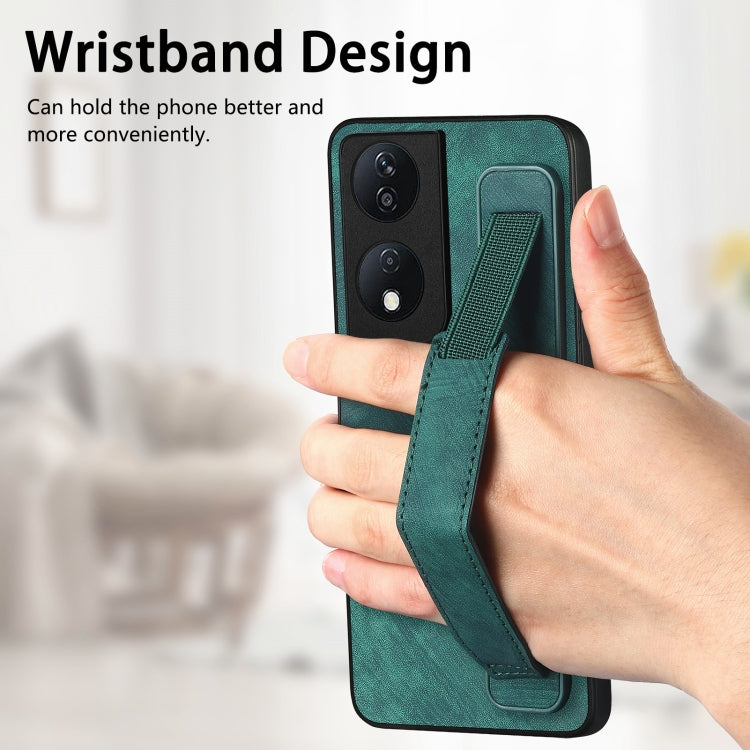 For Honor X7b Retro Wristband Holder Leather Back Phone Case
