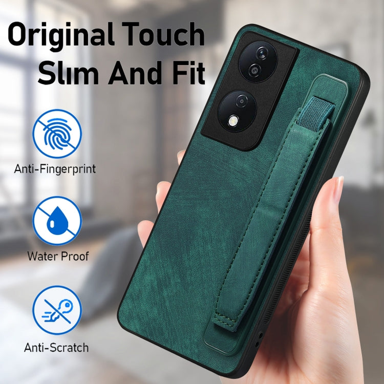 For Honor X7b Retro Wristband Holder Leather Back Phone Case