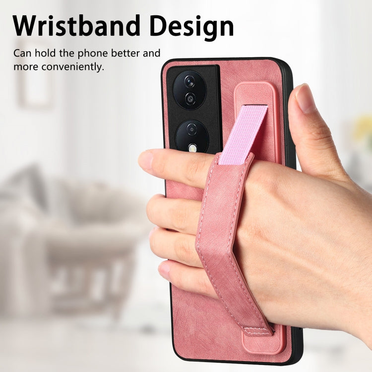 For Honor X7b Retro Wristband Holder Leather Back Phone Case