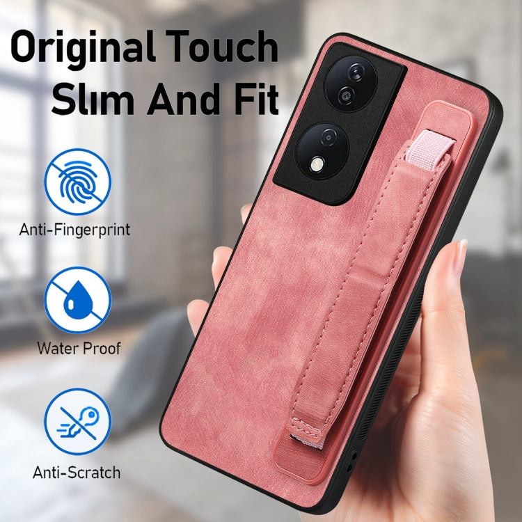 For Honor X7b Retro Wristband Holder Leather Back Phone Case