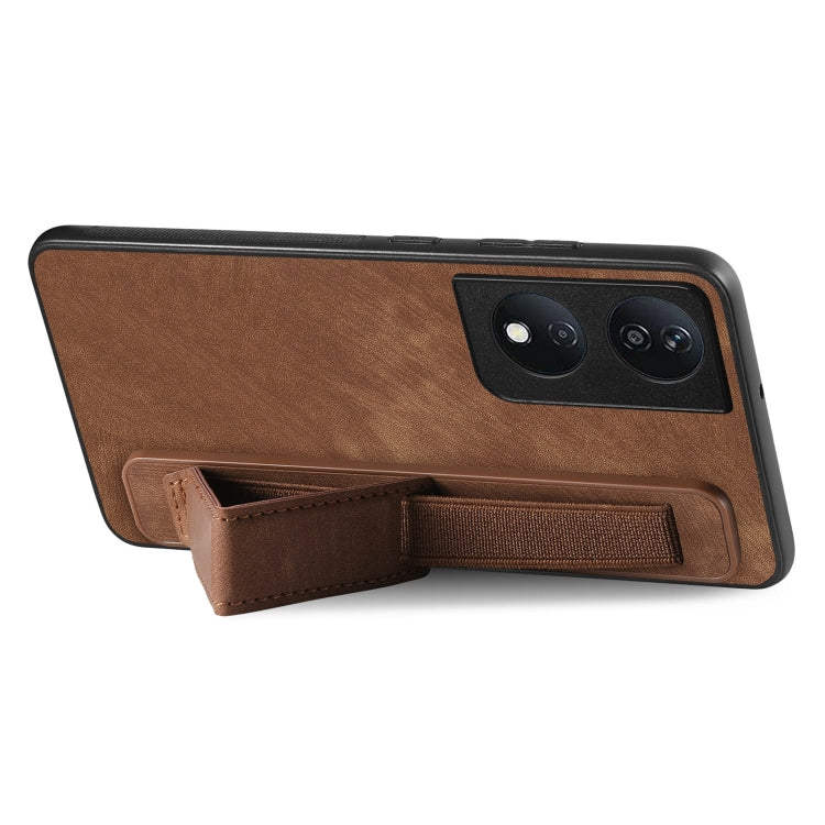 For Honor X7b Retro Wristband Holder Leather Back Phone Case