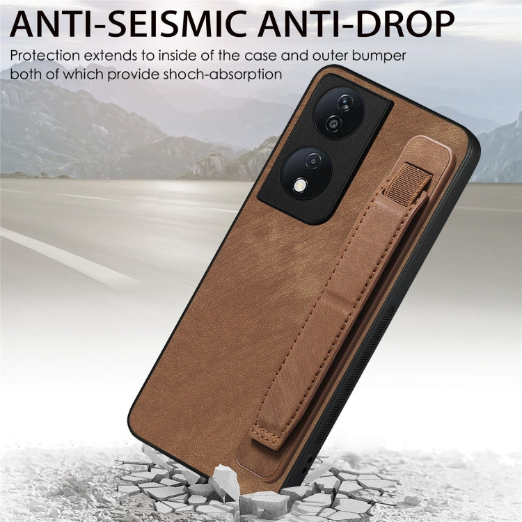 For Honor X7b Retro Wristband Holder Leather Back Phone Case