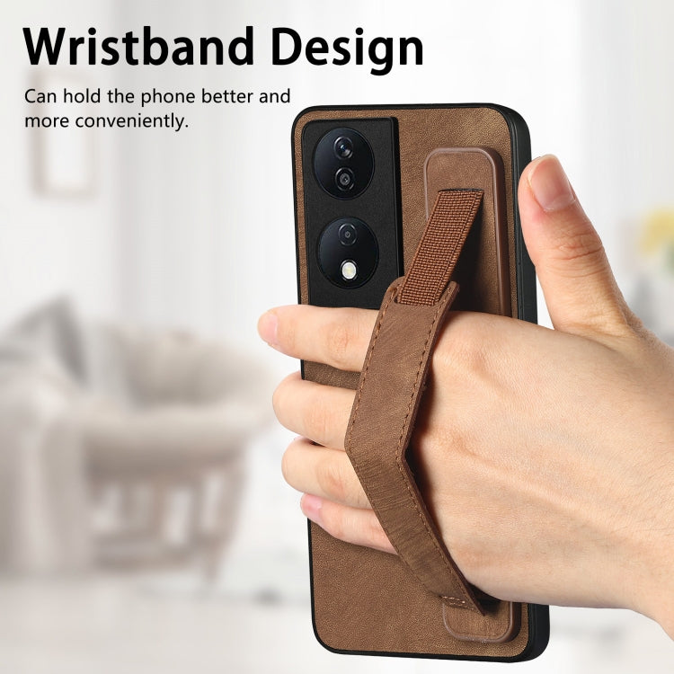 For Honor X7b Retro Wristband Holder Leather Back Phone Case