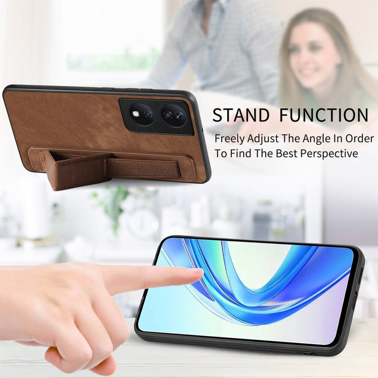 For Honor X7b Retro Wristband Holder Leather Back Phone Case