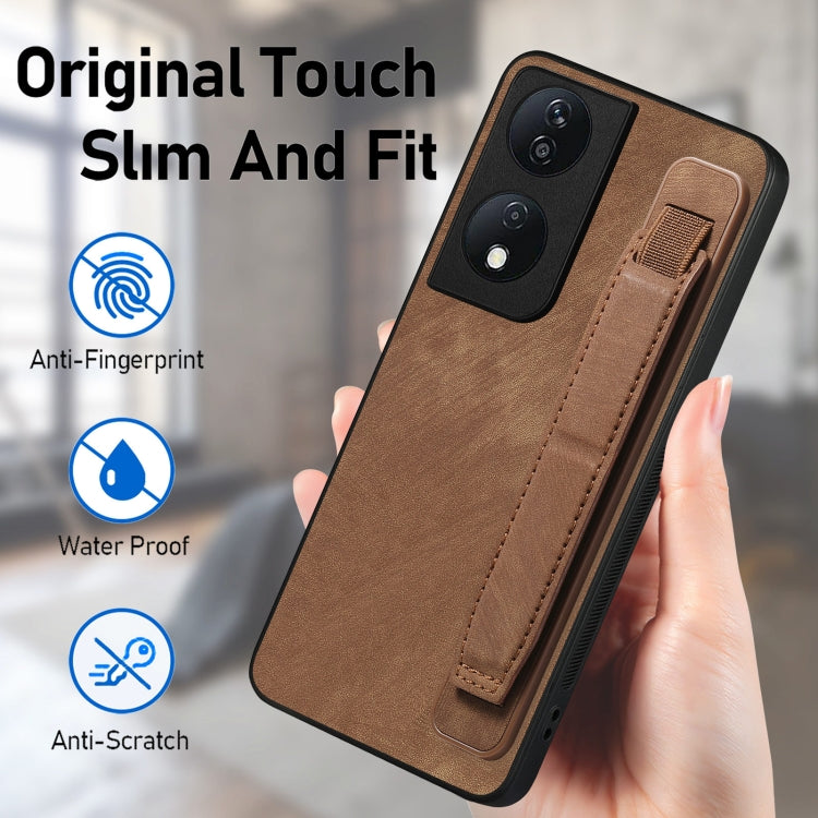 For Honor X7b Retro Wristband Holder Leather Back Phone Case