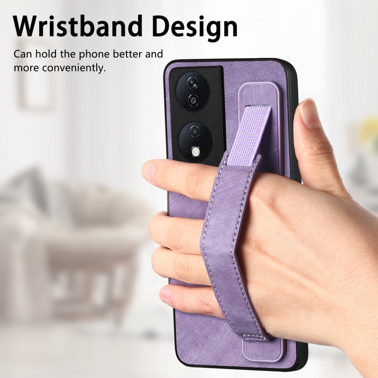 For Honor X7b Retro Wristband Holder Leather Back Phone Case