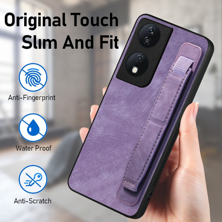 For Honor X7b Retro Wristband Holder Leather Back Phone Case