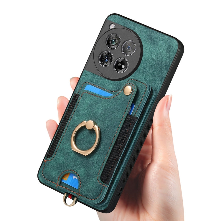 For OnePlus 12 5G Retro Skin-feel Ring Multi-card RFID Wallet Phone Case