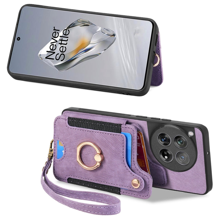 For OnePlus 12 5G Retro Skin-feel Ring Multi-card RFID Wallet Phone Case