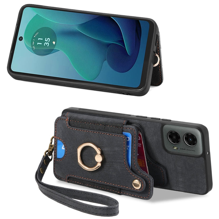 For Motorola Moto G 2024 Retro Skin-feel Ring Multi-card RFID Wallet Phone Case