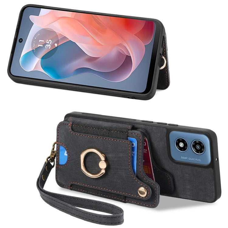 For Motorola G Play 2024 Retro Skin-feel Ring Multi-card RFID Wallet Phone Case