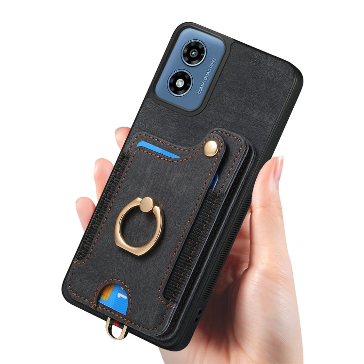 For Motorola G Play 2024 Retro Skin-feel Ring Multi-card RFID Wallet Phone Case