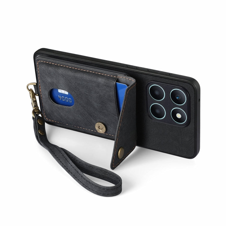 For Honor X6a Retro Card Wallet Fold Leather Phone Case with Strap